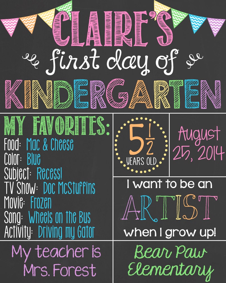 First Day of School Chalkboard Poster First Day of Kindergarten Back to School Sign Chevron First Day of School DIGITAL FILE image 2