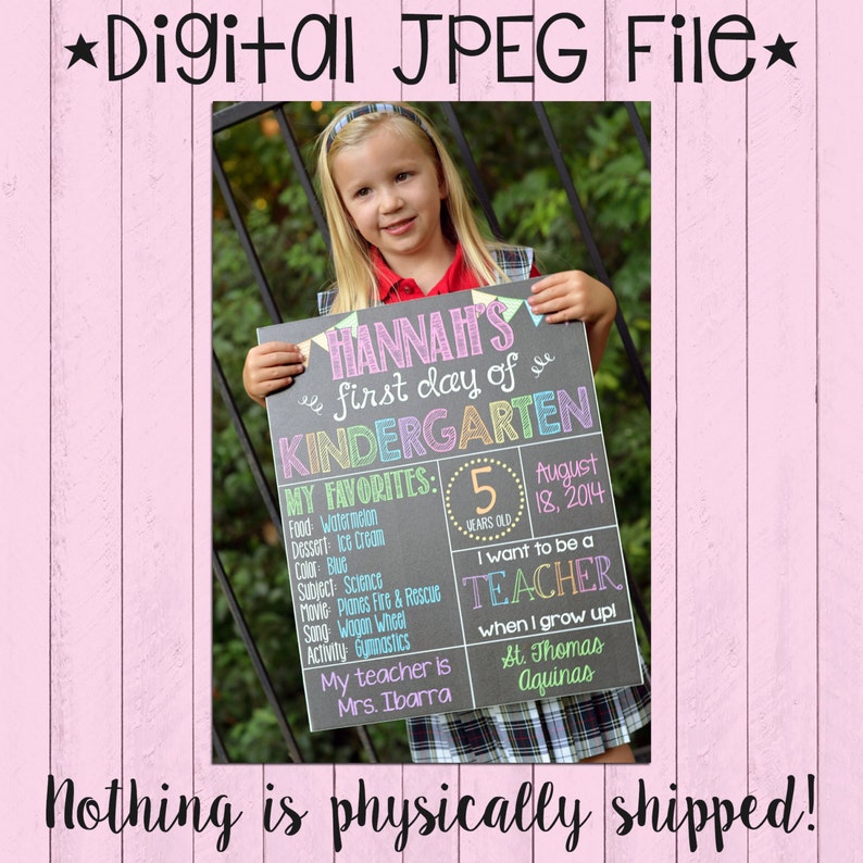 First Day of School Chalkboard Poster First Day of Kindergarten Back to School Sign Chevron First Day of School DIGITAL FILE image 1