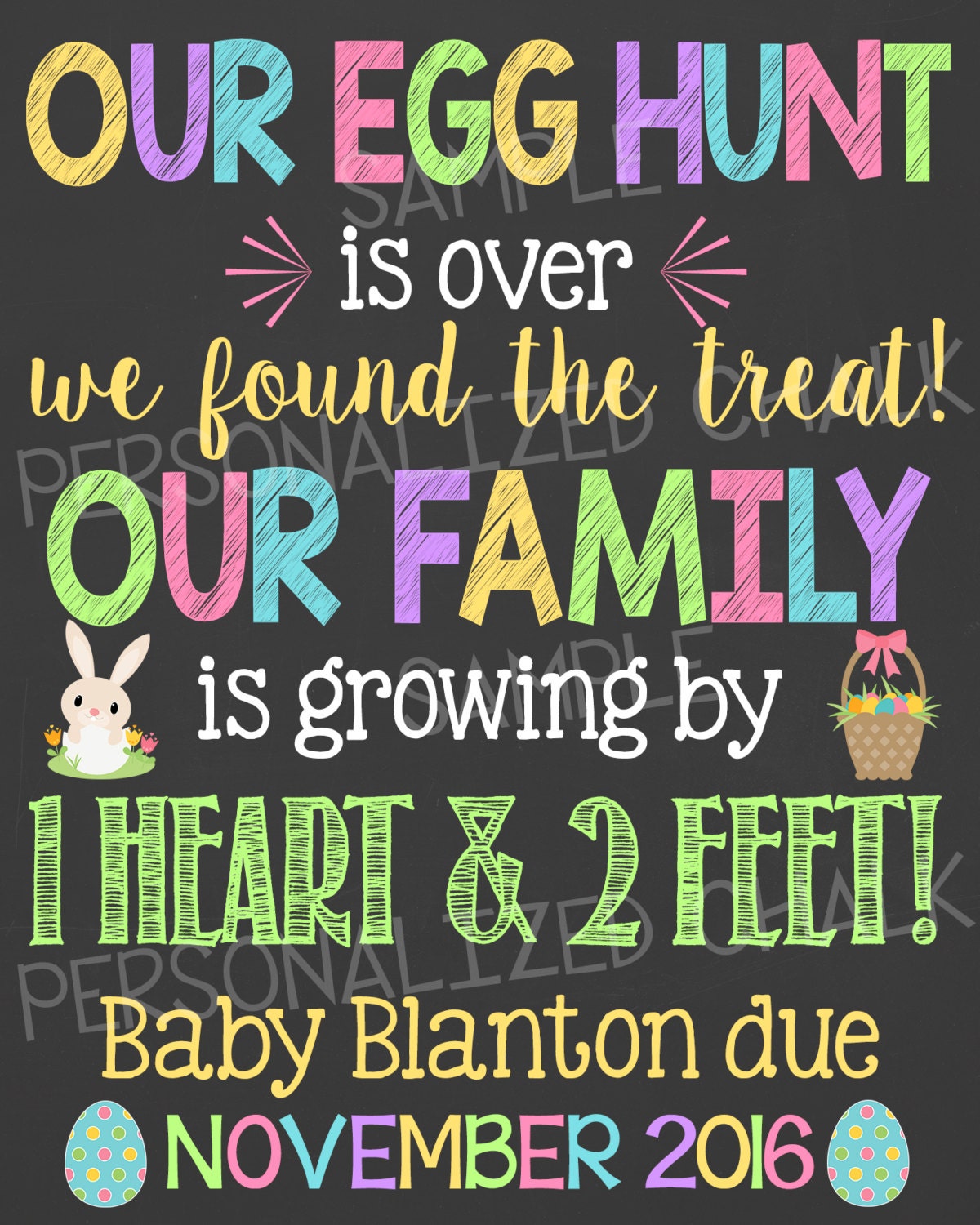 Easter Pregnancy Announcement Chalkboard Poster Easter Egg Etsy