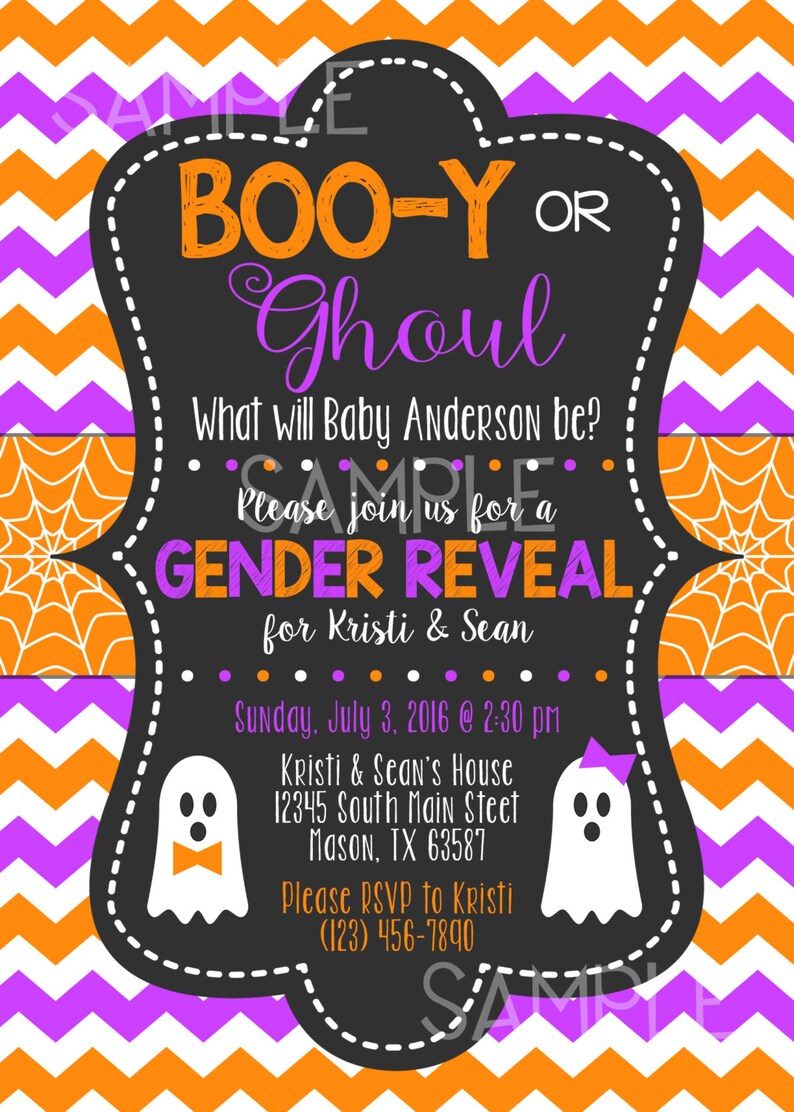 Halloween Gender Reveal Invite Baby Shower Custom Invite - Etsy