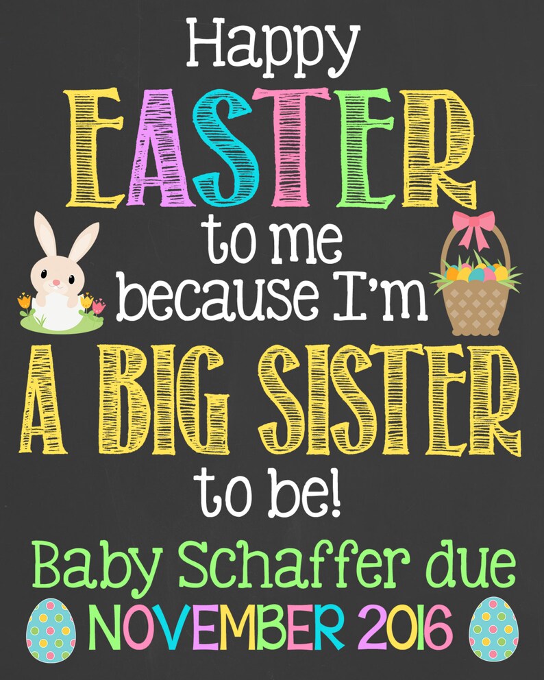 Easter Pregnancy Announcement Chalkboard Poster Big Sister Etsy