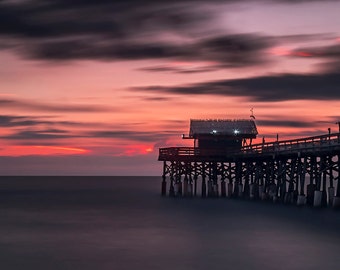 Sunrise Beach Photography, Fine Art Photography, Cocoa Beach Pier, Sunrise, Wall Decor, Red Sky, Coastal Sunrise