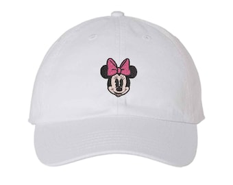 Minnie Mouse embroidered Hat Retro Minnie Hat Magic Kingdom, Disney Girls Trip Adult Kids size Hats