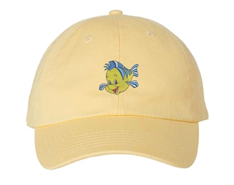 Little Mermaid Flounder fish embroidered Hat Ariel friend guppy Magic Kingdom Disney Trip Hat, Disneyland Hat