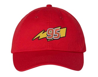 Cars Lightning McQueen 95 thunderbolt logo Embroidered Hat Disneyland WDW Magic Kingdom Radiator Springs Cap Adult Kids sizes