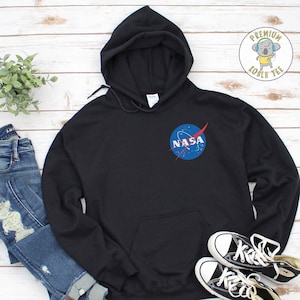 Retro NASA Space Left Chest Logo Hoodie, Space Lover, Science Geeky Hooded Sweatshirt, NASA Meatball Insignia Sweater