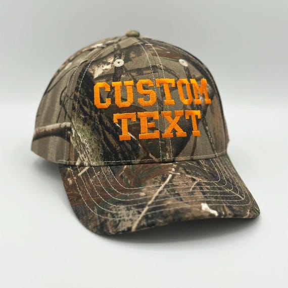 Custom text embroidered Camo Hat many font choices Create your own camouflage hat