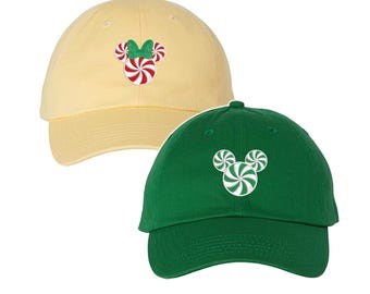 Peppermint Mickey Minnie Mouse ears embroidered Hat Minnie Festive Holiday season Hat, Magic Kingdom, Disney Trip Hat Kids Adult sizes