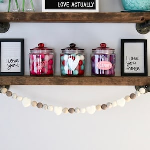 Neutral Valentine&#39;s Felt Ball Garland, Valentine&#39;s Decor, Valentine&#39;s Day Garland, Valentine Garland, Felt Garland, Neutral Heart Garland