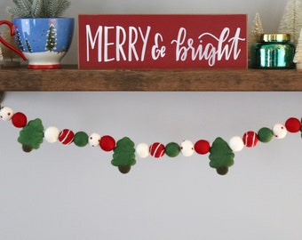 Christmas Tree Garland, Christmas Felt Ball Garland, Pom Pom Garland, Christmas Garland, Winter Garland, Felt Garland, Christmas Decor