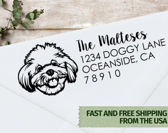 Maltese Address Stamp, Dog Address Stamp, Doodle Address Stamp, Self Inking Address Stamp, Wedding Invitation Stamp, 0090
