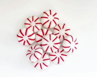 Felt Peppermint, Christmas Felted Peppermint Patties, Christmas Felt Shapes, Felt Peppermints for Garland, Felt Peppermint Patties