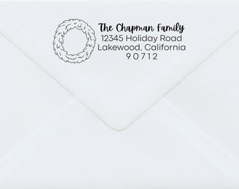 Holiday Address Stamp, Christmas Address Stamp, Wreath Address Stamp, Holiday Card Stamp, Family Address Stamp