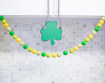 St. Patrick's Day Garland, Shamrock Felt Ball Garland, St. Patty's Day Garland, St. Paddy's Day Garland, Green Garland, Holiday Garland