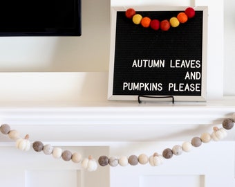 Neutral Fall Garland, Halloween Garland for Mantel, Fall Felt Garland, Pumpkin Garland, Autumn Felt Garland, Thanksgiving Garland