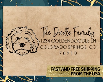 Goldendoodle Address Stamp, Labradoodle Address Stamp, Golden Doodle Stamp, Self Inking Address Stamp, Family Address Stamp, Dog Stamp