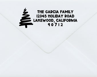 Holiday Address Stamp, Christmas Address Stamp, Christmas Tree Address Stamp, Holiday Card Stamp, Family Address Stamp