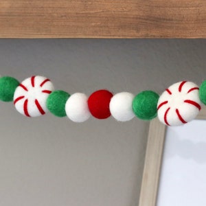 Peppermint Garland, Felt Ball Garland, Pom Pom Garland, Christmas Garland, Winter Garland, Felt Garland, Christmas Decor,  Peppermint Patty