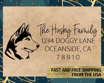 Husky Address Stamp, Siberian Husky Address Stamp, Husky Dog Stamp, Husky Gift, Wedding Stamp, Housewarming Gift, Custom Address Stamp