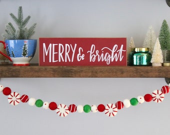 Peppermint Garland, Felt Ball Garland, Pom Pom Garland, Christmas Garland, Winter Garland, Felt Garland, Christmas Decor,  Peppermint Patty