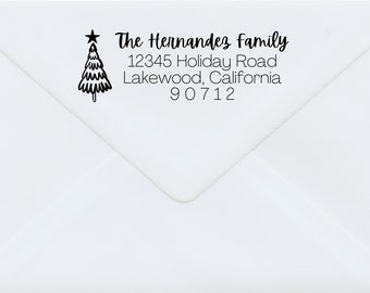 Holiday Address Stamp, Christmas Address Stamp, Christmas Tree Address Stamp, Holiday Card Stamp, Family Address Stamp