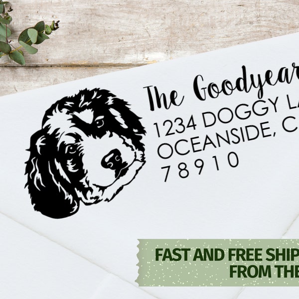 Bernedoodle Address Stamp, Dog Address Stamp, Doodle Address Stamp, Self Inking Address Stamp, Wedding Invitation Stamp, 0091