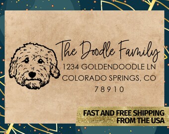 Goldendoodle Address Stamp, Goldendoodle Custom Stamp, Golden Doodle Stamp, Self Inking Address Stamp, Family Address Stamp, Dog Stamp