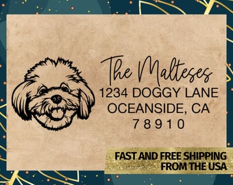 Maltese Address Stamp, Maltipoo Address Stamp, Maltese Dog Stamp, Wedding Address Stamp, Housewarming Gift, Custom Address Stamp