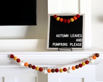 Fall Garland, Pumpkin Garland, Autumn Felt Ball Garland, Halloween Garland, Thanksgiving Garland, Halloween Decor