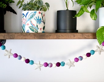Summer Garland, Bright Garland, Tie Dye Garland, Felt Ball Garland, Pom Garland, Felt Garland, Spring Decor, Star Garland, Mantle Decor