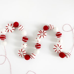 Peppermint Garland, Felt Ball Garland, Pom Pom Garland, Christmas Garland, Winter Garland, Felt Garland, Christmas Decor,  Peppermint Patty