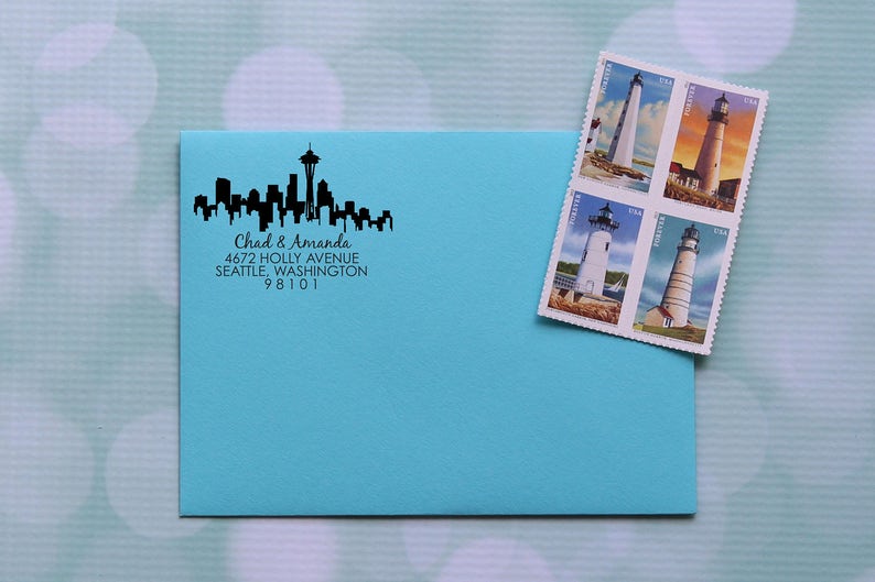Seattle Address Stamp Seattle Stamp Seattle Skyline Address Etsy