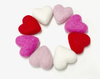 Felt Hearts, Valentine’s Day Felted Hearts, 4cm Felt Hearts for Garland