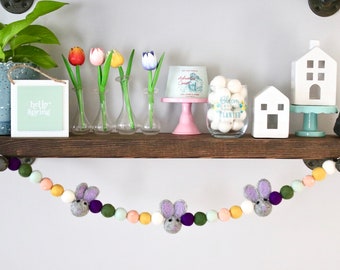 Easter Garland, Bunny Felt Ball Garland, Easter Felt Ball Garland, Spring Garland, Pastel Garland, Easter Bunny Garland