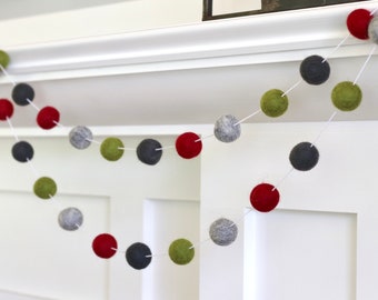 Christmas Felt Ball Garland, Kerst Garland, Pom Pom Garland, Vilt bal garland, Vakantie garland, Vilt Garland, Kerst Decor, Slinger