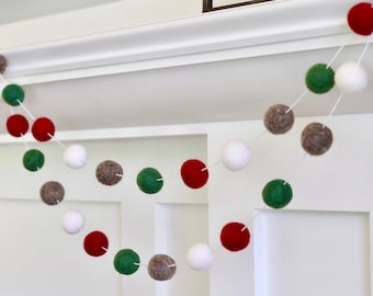 Christmas Felt Ball Garland, Kerst Garland, Pom Pom Garland, Vilt bal garland, Vakantie garland, Vilt Garland, Kerst Decor, Slinger