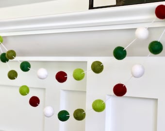 Holiday Garland, Felt Ball Garland, Pom Pom Garland, Christmas Garland, Winter Garland, Felt Garland, Christmas Decor,  Christmas felt balls