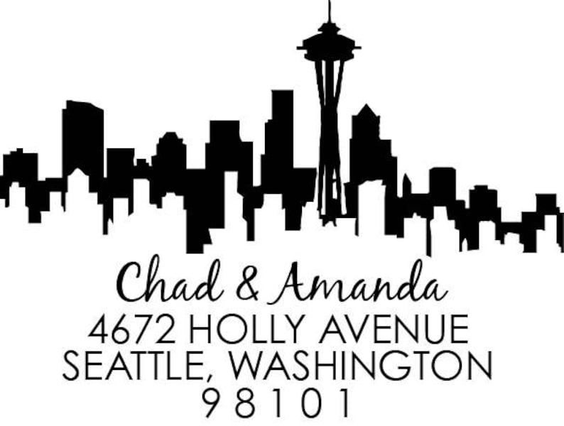 Seattle Address Stamp Seattle Stamp Seattle Skyline Address Etsy