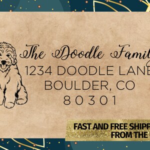 Timbre adresse Goldendoodle, timbre adresse Doodle, timbre Golden Doodle, timbre adresse Labradoodle, cadeau de pendaison de crémaillère, timbre adresse personnalisé