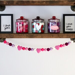 Valentine's Felt Ball Garland, Valentine's Decor, Valentine's Day Garland, Valentine Garland, Felt Garland, Heart Garland, Girly Garland image 1