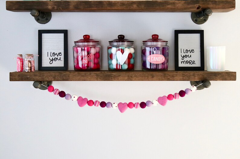 Valentine's Felt Ball Garland, Valentine's Decor, Valentine's Day Garland, Valentine Garland, Felt Garland, Heart Garland, Girly Garland image 1