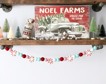 Pepermunt slinger, vilt bal slinger, pom garland, kerst slinger, winter slinger, vilt slinger, kerst decor, kerst vilt pom-poms