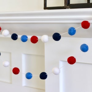 Felt Ball Garland, Pom Pom Garland, Nautical Garland, 4th of July Garland, Nautical Felt Balls, Felt Balls, Felt Garland, 4th of July Decor