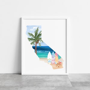 California Print, California Art Print, California Aquarel Art, California Aquarel Map, California Wall Art, State Art Print