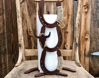 Brown Horseshoe Paper Towel Holder, Porta asciugamano casa casa carta, Rustic Ostino di Natale