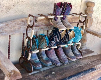 Boot Rack - Boot Storage - Horseshoe Boot Rack - Boot Organizer - Cowboy Boot Rack - Horseshoe Decor - Horseshoe Art - Gift for Family