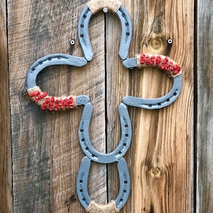 Horseshoe Cross Wall Decor, Red and Gray Cross Wall Hanging