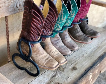 Boot Rack, Horseshoe Boot Rack Three Pair Boot Holder, Boot Organizer, Shoe Holder, Shoe Rack, Western Decor, Country Decor, Horseshoe Art