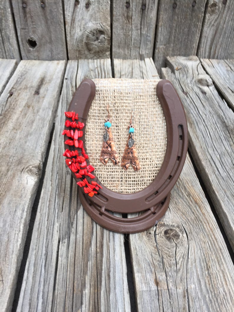 Brown Lucky Horseshoe Earring Holder Horse lover gift to organize jewelry