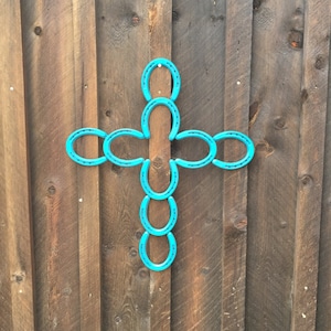 Large Horseshoe Turquoise Cross Horseshoe Decor - Wall Decor Gift For Equestrians or Horse Lovers